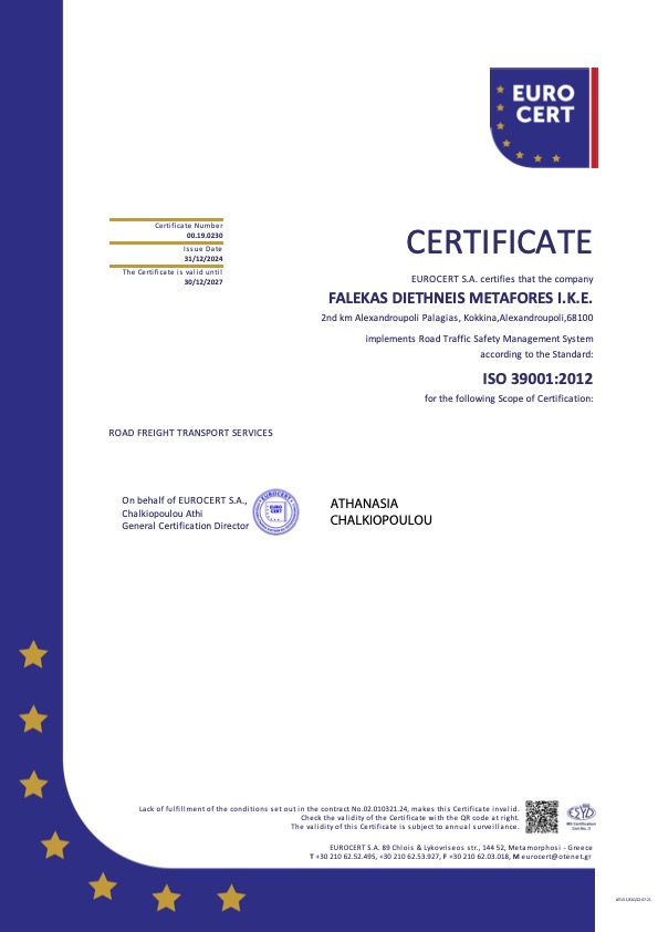 Quality Standards & Certifications – Falekas Transport