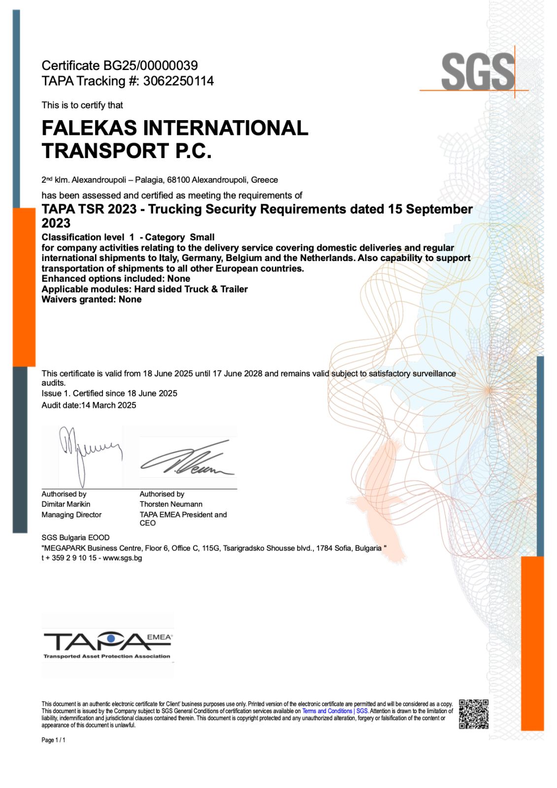 Quality Standards & Certifications – Falekas Transport